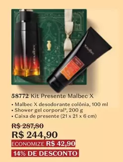 Oferta de O boticario - Kit Presente Malbec X por R$244,9 em O Boticário