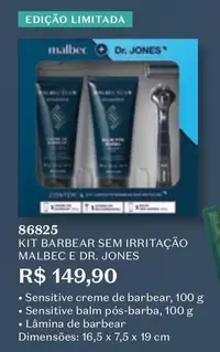 Oferta de Malbec - Kit Sem Irritação  E Dr. Jones por R$149,9 em O Boticário