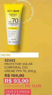 Oferta de Solar - Protetor  Corporal Gel Creme Fps 70 por R$93,9 em O Boticário