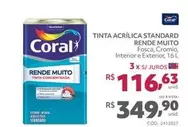 Oferta de Coral - Tinta Acrílica Standard Rende Muito por R$349,9 em Telhanorte