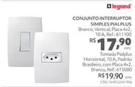 Oferta de Legrand - Conjunto Interruptor Simples Pialplus por R$17,9 em Telhanorte