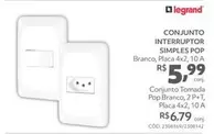 Oferta de Legrand - Conjunto Interruptor Simples Pop por R$5,99 em Telhanorte