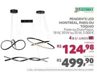 Oferta de Taschibra - Pendente Led Montreal, Paris Ou Toquio por R$499,9 em Telhanorte