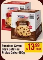 Oferta de Chocolate - Panetone Seven Boys Gotas Ou Frutas Caixa 400g por R$13,99 em Max Atacadista