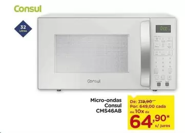 Oferta de Consul - Micro-ondas Cms46ab por R$219,9 em Carrefour