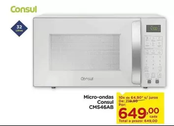 Oferta de Consul - Micro-ondas Cms46ab por R$649 em Carrefour