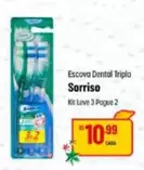 Oferta de Sorriso - Escova Dental Tripla por R$10,99 em Super Muffato