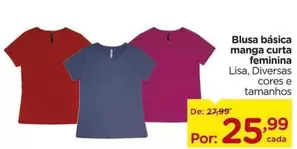 Oferta de Lisa - Blusa Básica Manga Curta Feminina por R$25,99 em Carrefour