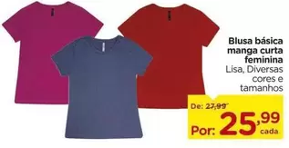 Oferta de Lisa - Blusa Básica Manga Curta Feminina por R$25,99 em Carrefour