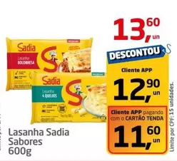 Oferta de Sadia - Lasanha Sabores por R$13,6 em Tenda Atacado