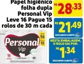 Oferta de Personal Vip - Papel Higiênico Folha Dupla por R$28,33 em Mercado Extra