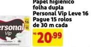 Oferta de Personal - Papel Higiênico Folha Dupla  Leve 16 Pague 15 Rolos De 30 M Cada por R$20,99 em Mercado Extra