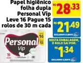 Oferta de Personal Vip - Papel Higiênico Folha Dupla por R$28,33 em Mercado Extra