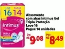 Oferta de Intimus - Absorvente com Abas Gel Tripla Proteção Leve 16 Pague 14 Unidades por R$9,08 em Mercado Extra