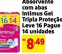 Oferta de Intimus - Absorvente com Abas Gel Tripla Proteção Leve 16 Pague 14 Unidades por R$8,49 em Mercado Extra