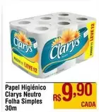 Oferta de Clarys - Papel Higiênico Neutro Folha Simples 30m por R$9,9 em Max Atacadista