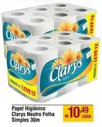 Oferta de Clarys - Papel Higiênico Neutro Folha Simples por R$10,49 em Max Atacadista