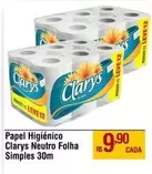 Oferta de Clarys - Papel Higiênico Neutro Folha Simples por R$9,9 em Max Atacadista