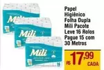 Oferta de Mili - Papel Higiênico Folha Dupla por R$17,99 em Max Atacadista