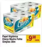 Oferta de Clarys - Papel Higiênico Neutro Folha Simples por R$9,9 em Max Atacadista