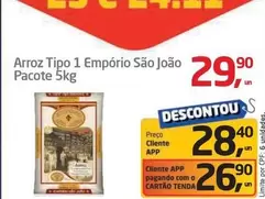 Oferta de São João - Arroz Tipo 1 Empório por R$29,9 em Tenda Atacado