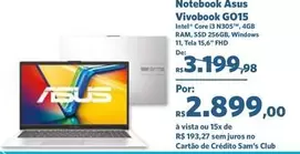 Oferta de Asus - Notebook Vivobook G015 por R$2899 em Sam's Club