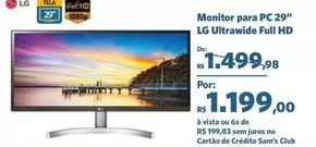 Oferta de LG - Monitor Para Pc 29" Ultrawide Full Hd por R$1199 em Sam's Club