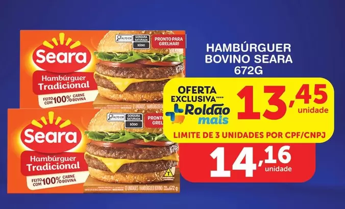 Oferta de Seara - Hambúrguer Bovino por R$13,45 em Roldão