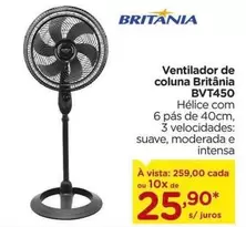 Oferta de Britânia - Ventilador De Coluna Bvt450 por R$259 em Carrefour