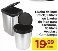 Oferta de De   - Lixeira De Inox, 9 Litros Ou Lixeira Para Escritorio, 10 Litros Arqplast por R$19,99 em Carrefour