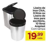 Oferta de Arquiplast - Lixeira De Inox Click, 9 Litros Ou Lixeira De Inox Para Escritorio, 10 Litros Arqplast por R$19,99 em Carrefour