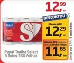 Oferta de Select - Papel Toalha 3 Rolos 360 Folhas por R$12,99 em Tenda Atacado