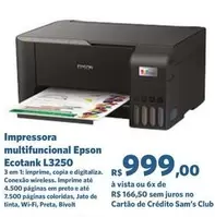 Oferta de Epson - Impressora Multifuncional Ecotank L3250 por R$999 em Sam's Club