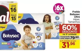 Oferta de Babysec - Fralda Ultra por R$79,9 em Carrefour