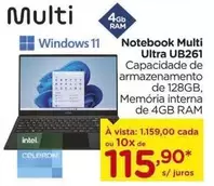 Oferta de Intel - Notebook Ultra UB261 por R$1159 em Carrefour