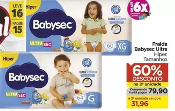 Oferta de Babysec - Fralda Ultra por R$79,9 em Carrefour