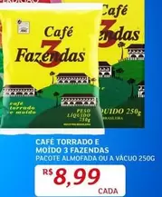 Oferta de Pacote - Cafe Torrado E Moído 3 Fazendas por R$8,99 em Assaí Atacadista