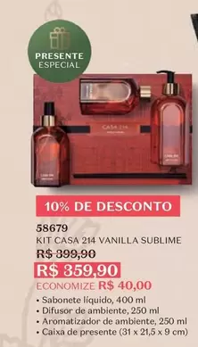 Oferta de O boticario - Kit Casa 214 Vanilla Sublime por R$359,9 em O Boticário