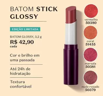 Oferta de Coral - Batom Stick Glossy por R$42,9 em O Boticário