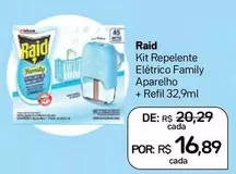 Oferta de Raid - Kit Repelente Elétrico Family Aparelho + Refil por R$16,89 em Drogal