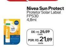 Oferta de Nivea Sun - Protect  Protetor Solar Labial FPS30 por R$21,89 em Drogal