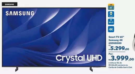 Oferta de Samsung - Smart TV 65" 65DW8000 por R$3999 em Sam's Club