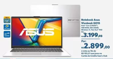 Oferta de Asus - Notebook Vivobook GO15 por R$2899 em Sam's Club