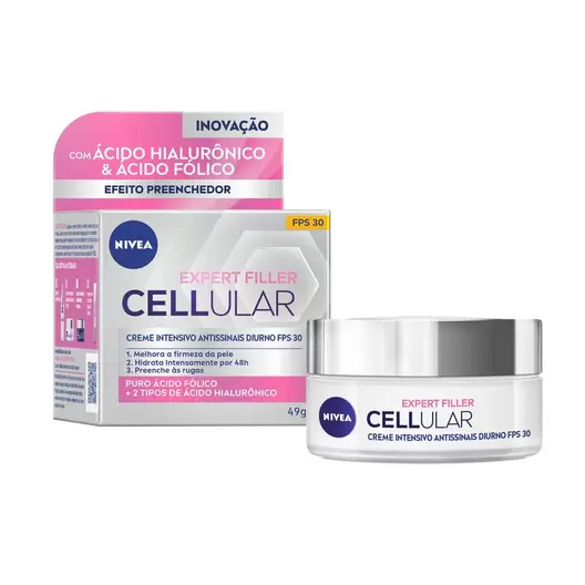 Oferta de Creme Facial Antissinais Nivea Cellular Filler Dia FPS30 49g por R$51,89 em Drogal