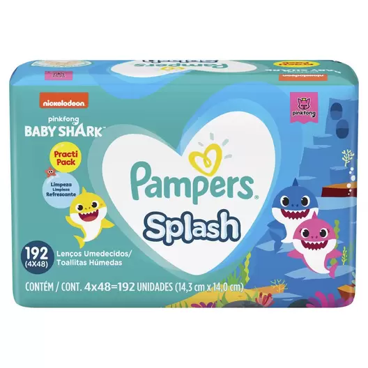 Oferta de Lenços Umedecidos Pampers Splashers Baby Shark 192 Unidades por R$39,89 em Drogal