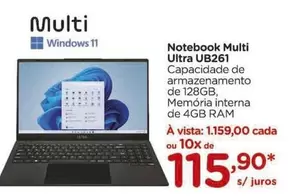 Oferta de Ultra - Notebook  Ub261 por R$115,9 em Carrefour