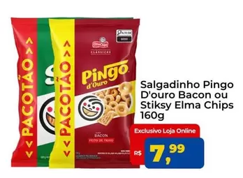 Oferta de Elma Chips - Salgadinho Pingo D'Ouro Bacon Ou Stiksy por R$7,99 em Tonin Superatacado