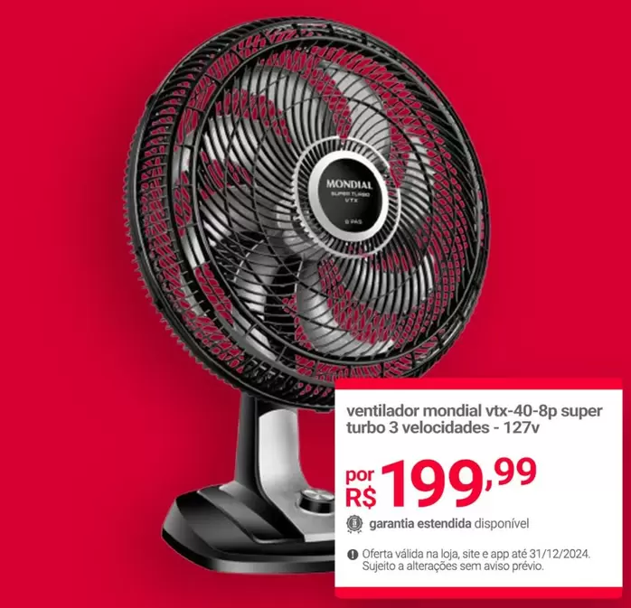 Oferta de Mondial - Ventilador Vtx-40-ap Super Turbo 3 Velocidades por R$199,99 em Lojas Americanas