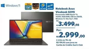 Oferta de Asus - Notebook Vivobook GO15 por R$2999 em Sam's Club