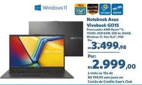 Oferta de Asus - Notebook Vivobook GO15 por R$2999 em Sam's Club